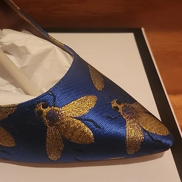 New In Box Nine West "NW Tatiana" Blue Gold Bee Pumps 9.5 - Picture 5 of 11